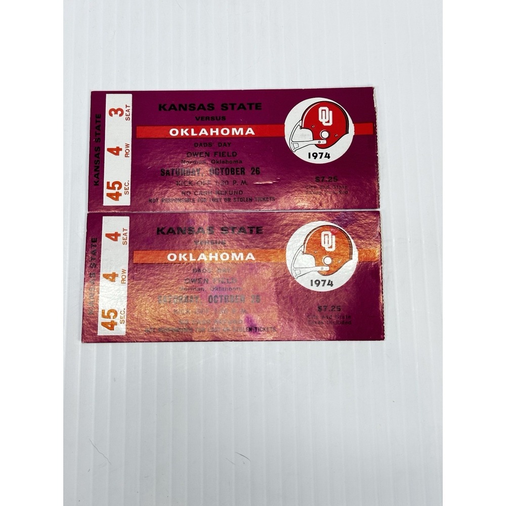 2 VTG 1974 KANSAS STATE V OKLAHOMA UNIVERSITY SOONERS‎ FOOTBALL TICKET STUB OU